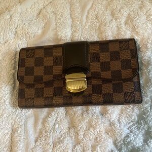 Louis Vuitton Damier Ebene pattern Sistina Checkered Wallet with Gold Accent